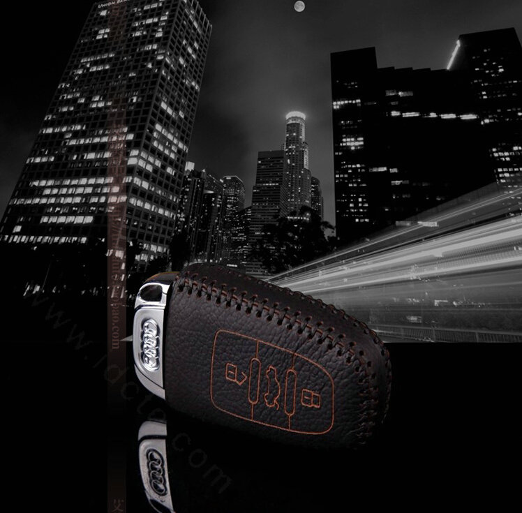 Funky Genuine Leather Key Ring Auto Key Bags Smart for Audi A5 - Black